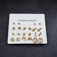 new ear studs earrings set star crystal zircon charming retro popular trendy vogue gift heart butterfly show party casual 12 p