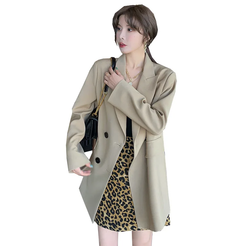 

2021 New Style Plus Size Women's High-quality Long-sleeved Double-breasted Ladies Jacket Suit Mid-length Elegant Office Blazer