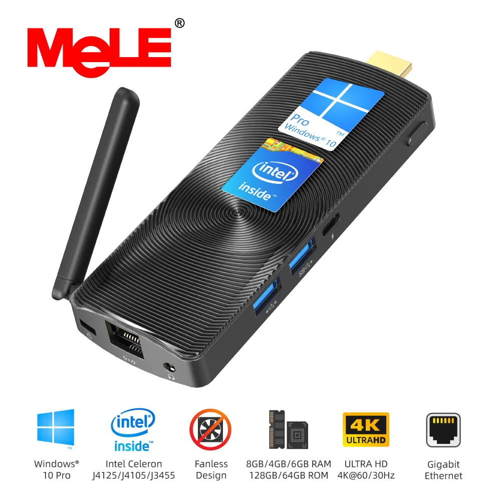 Мини ПК MeLE без вентилятора Intel Celeron J4125 Windows 10 Pro Bluetooth HDMI 4K|Мини ПК| |