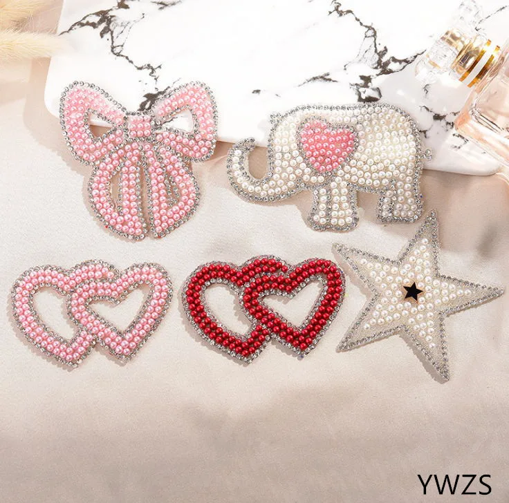

New arrival 15 pcs Beads Rhinestones iron on patches DIY Hotfix Motif Applique garment bag patch bag decor accessory