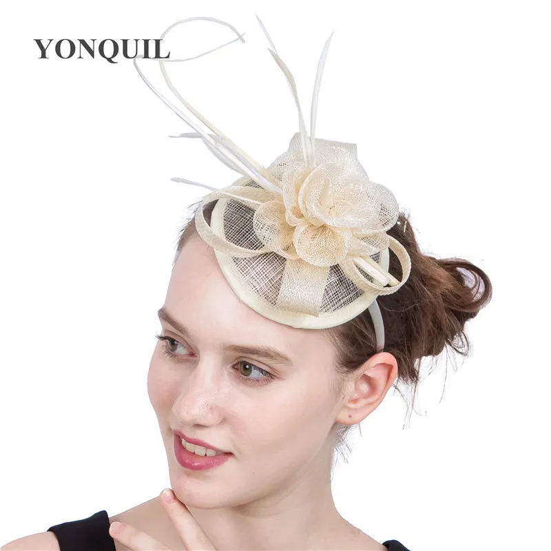 Элегантная женская свадебная Коктейльная шляпка Вуалетка с цветами перьями