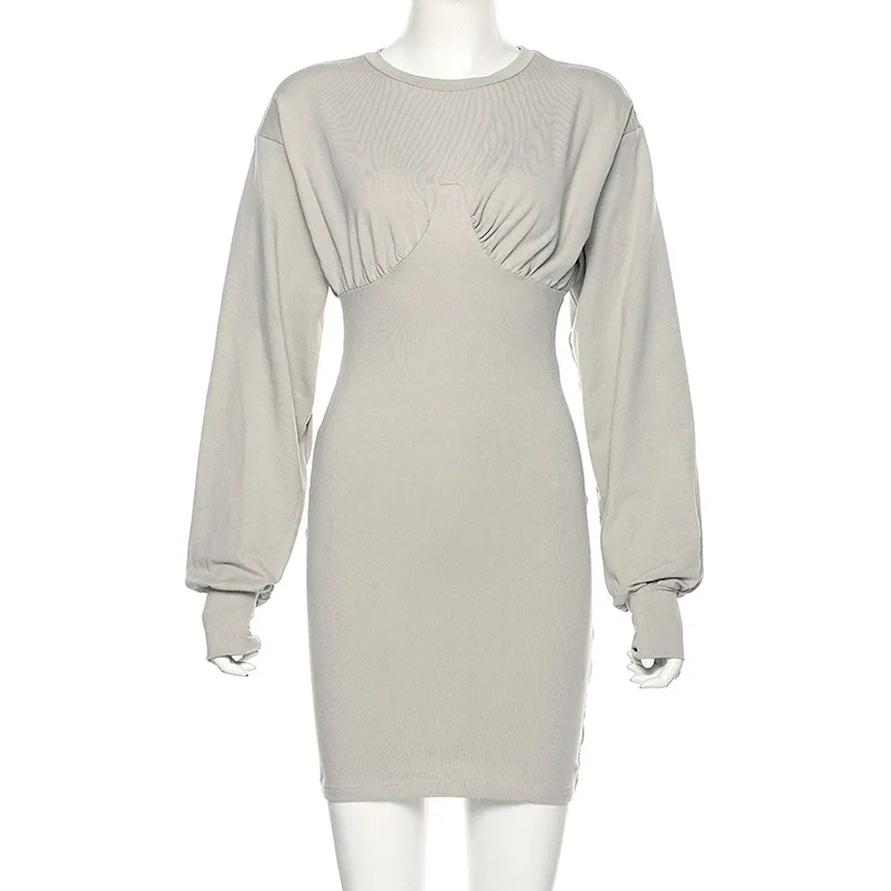 

Autumn women's wear new dress short skirt long sleeve round collar retro hip slim dress short skirt