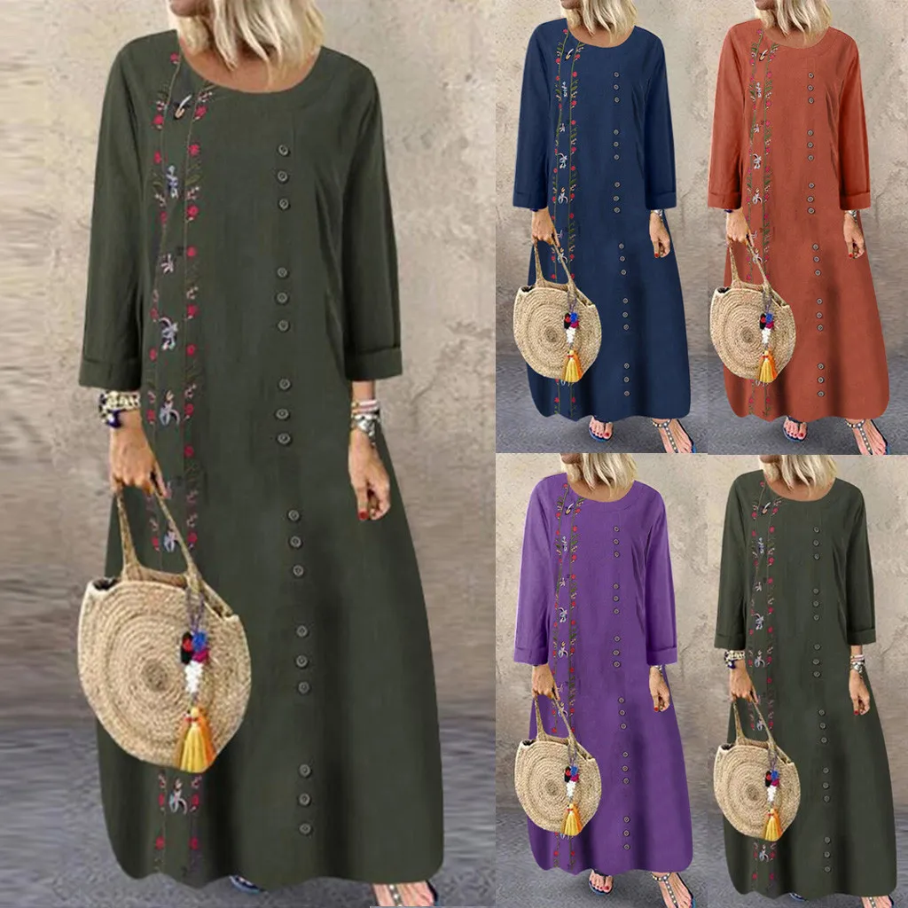 Очаровательное женское свободное Хлопковое платье большого размера с длинными