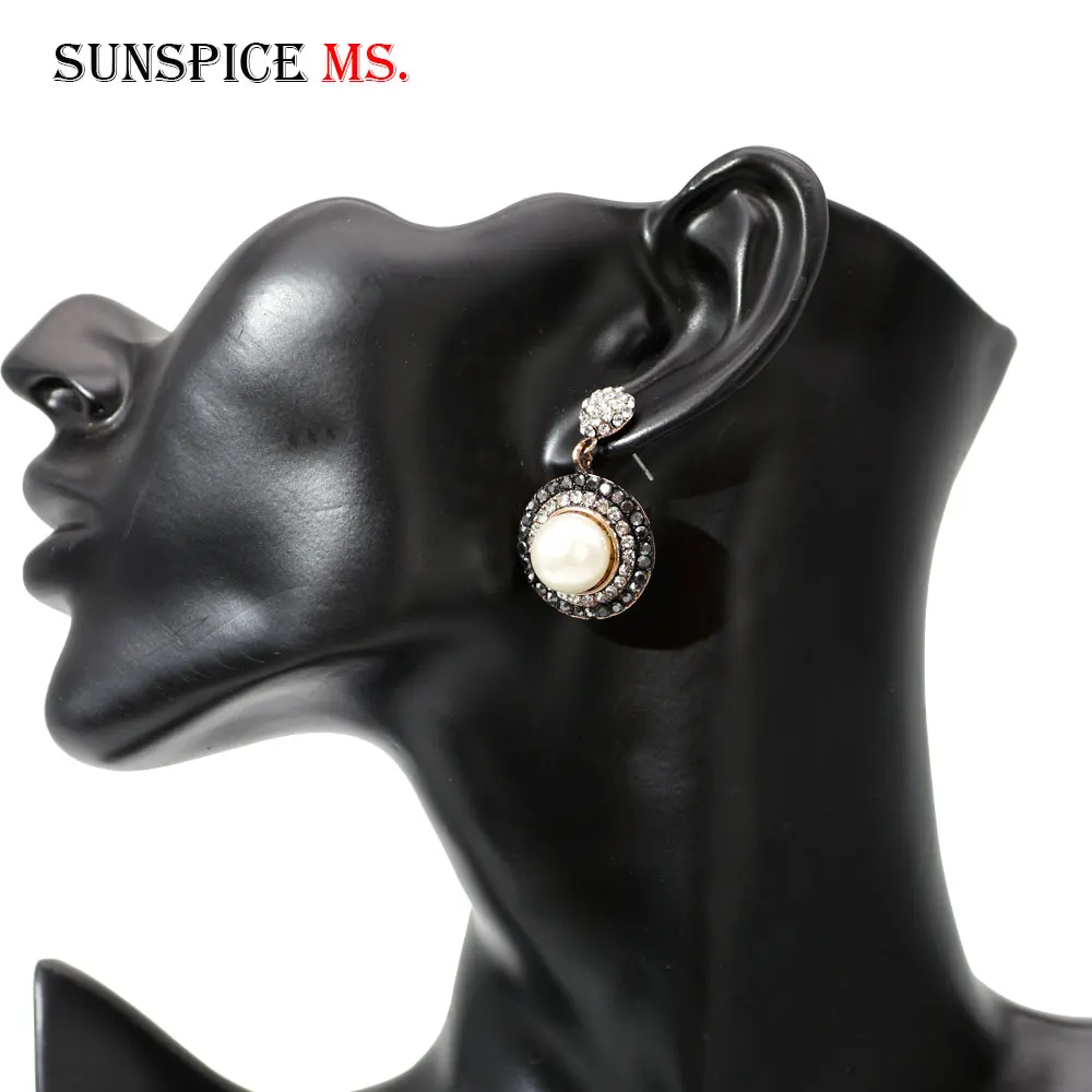 SUNSPICE, MS, Кристальные серьги-капли, полные стразы, для женщин, свадебные ювелирные изделия, турецкий Ретро стиль, золотой цвет, для невесты, имитация жемчуга, подарок