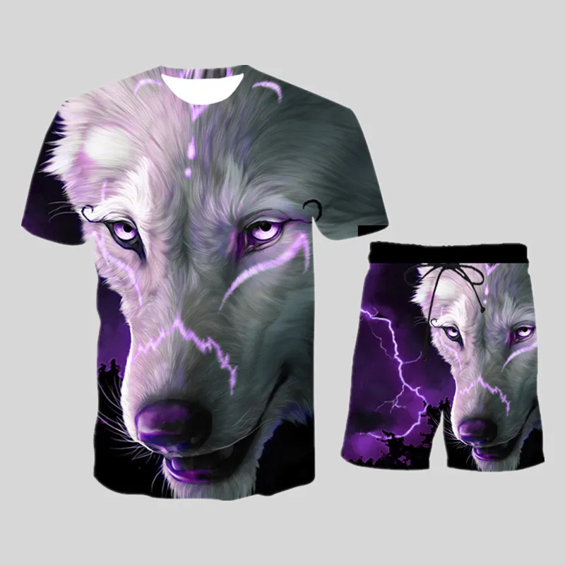 

2021 Popular New Trend Men's T-Shirt + Sports Shorts Set Summer 3D Wolf Head Print T-Shirt Hip Hop Street Sweatshirt Two-Piece