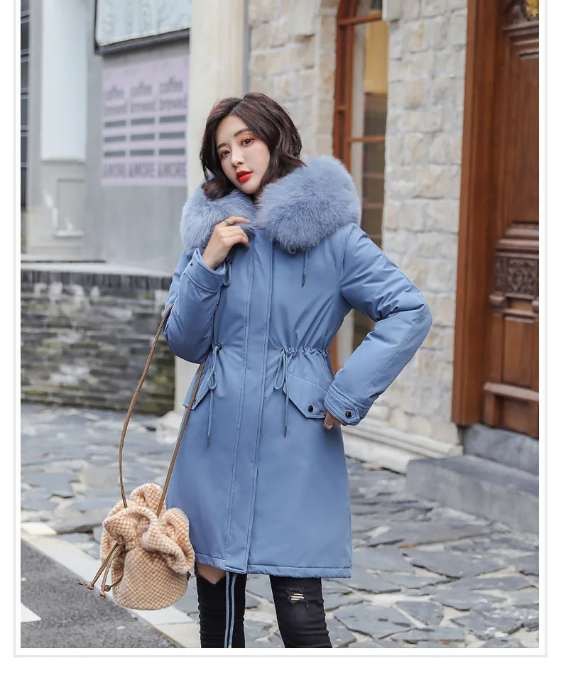 blue Зимняя куртка для женщин, новинка, женское длинное пальто, Осень-зима, теплое, бархатное, утолщенное, искусственный мех, пальто, парка, женская, одноцветная, с большим карманом, куртка - Цвет: blue