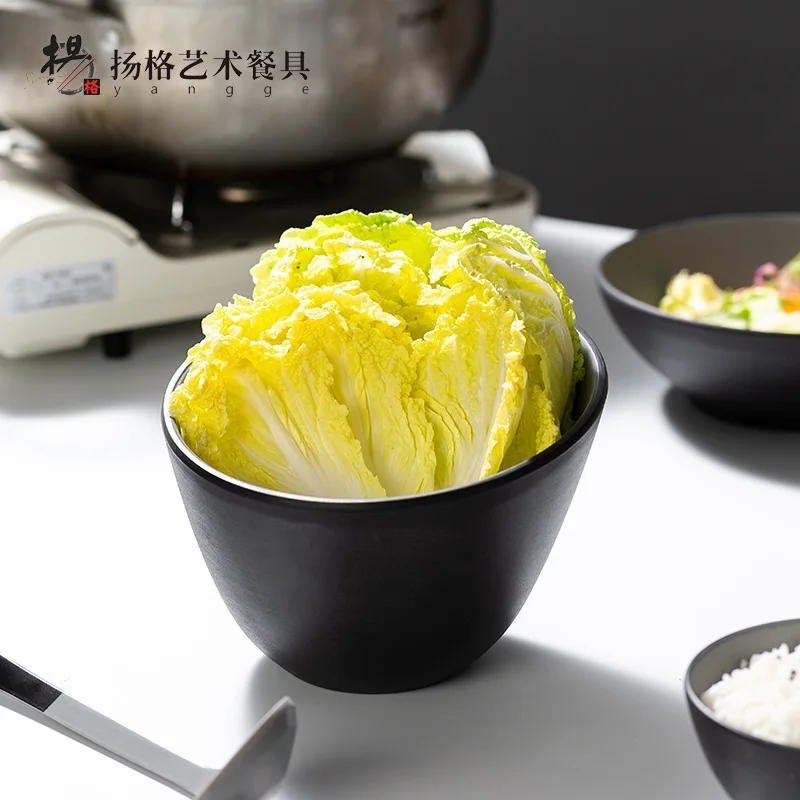 SIA-HUAT Melamine Ramen Noodles Bowl Two Tone Grey Black Rock Big Soup Bowl Cold Dish Japanese Cuisine Household Tableware images - 6