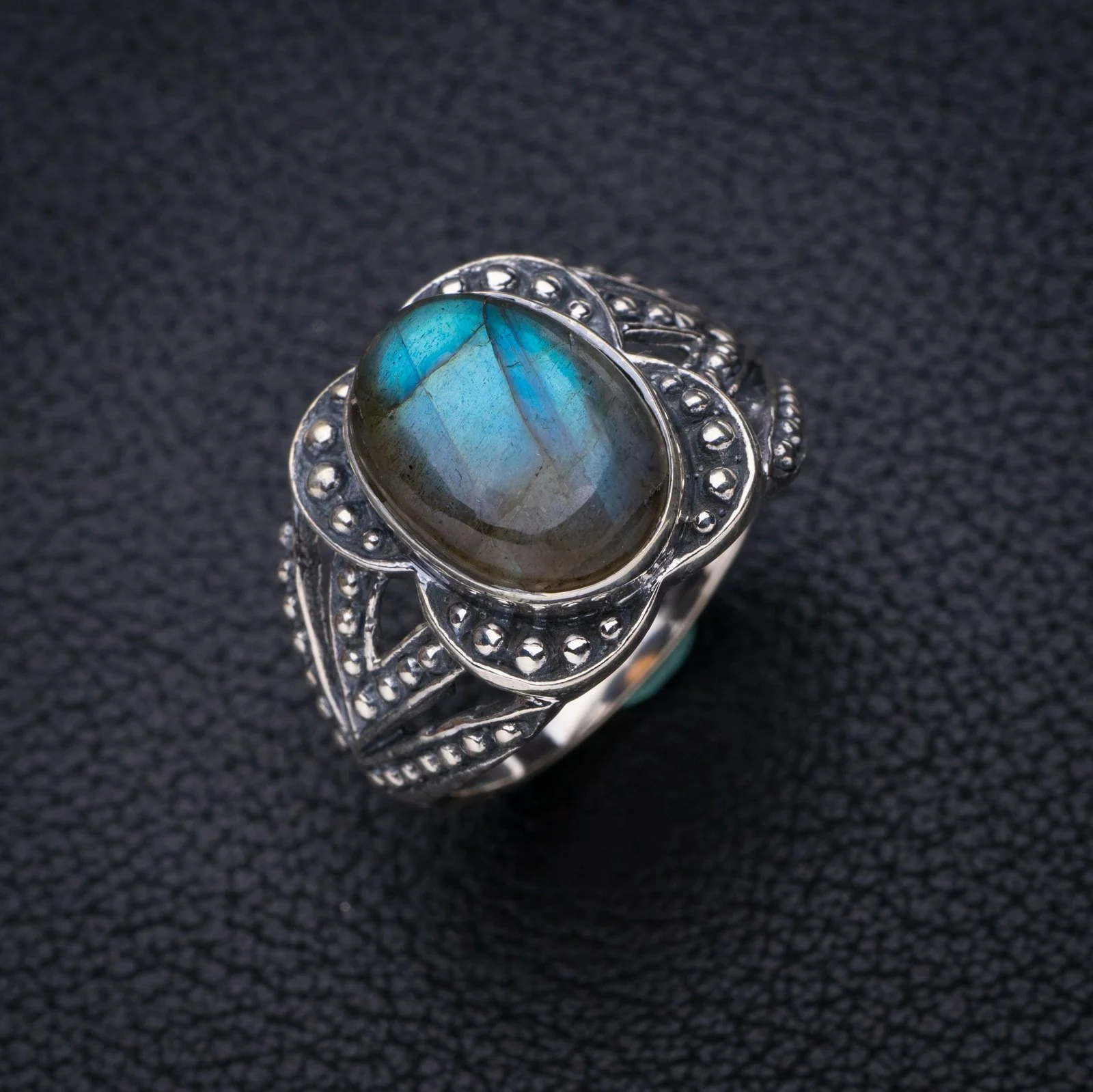 

StarGems Природный синий огонь Лабрадорит ручной работы фото серебряное кольцо 8,5 E7146