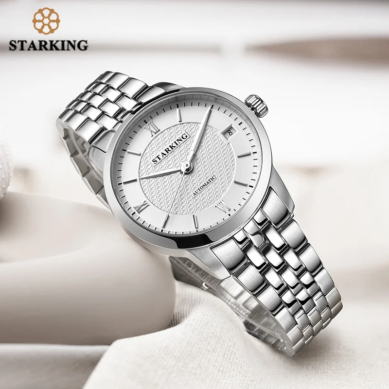 STARKING Relogio Feminino, автоматические женские часы, Топ бренд, роскошные женские часы, Авто Дата, механические Женские часы, белое платье