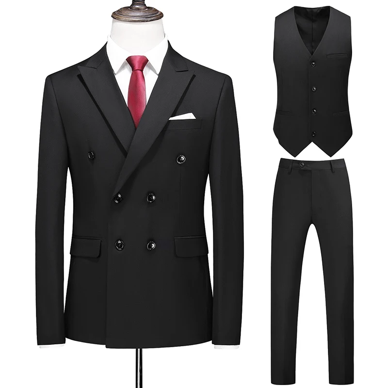 

Men's Suit Double Breasted Solid Business Formal Wedding Classical Clothing Dress Slim Fit Tuxedo