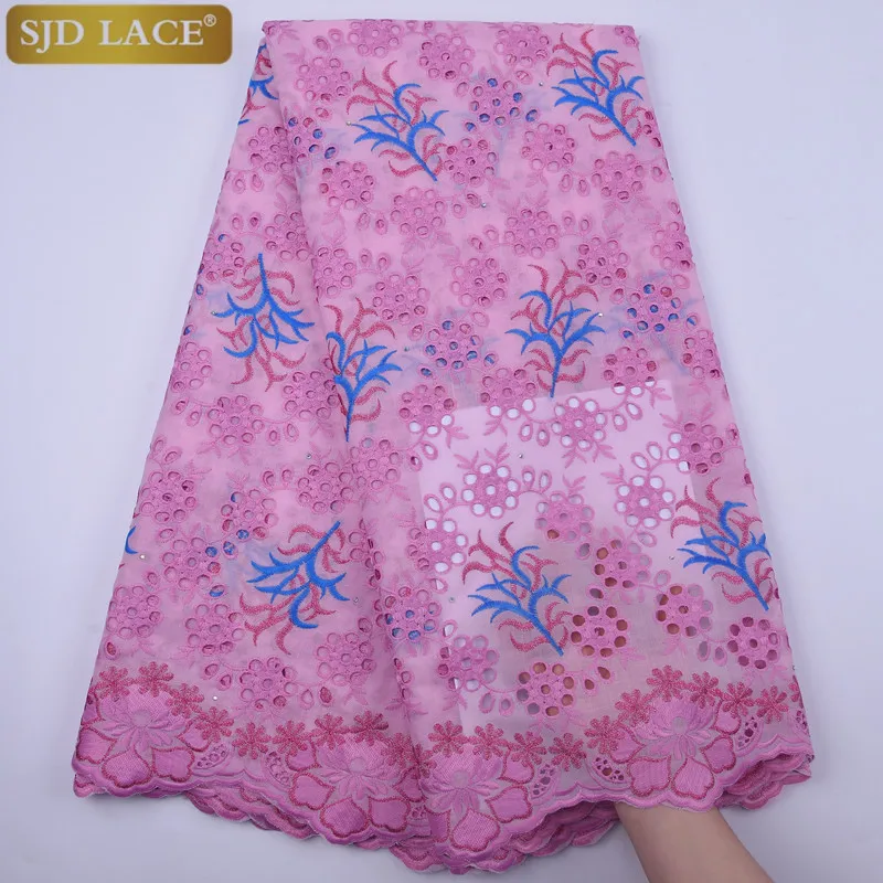 

SJD LACE 100% Cotton Design Swiss Voile Lace In Switzerland With Stones African Dry Lace Fabric For Wedding Party Dress A1852