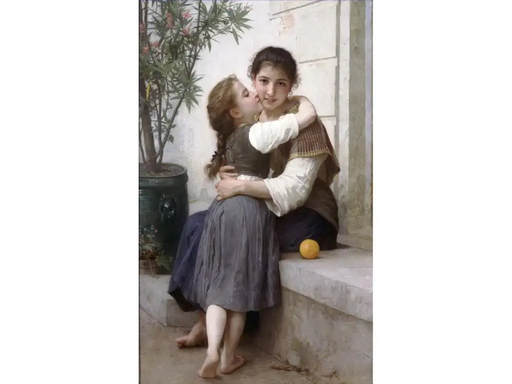 12 ручная роспись художественных картин учителями колледжа-calinery kiss girls William-Adolphe