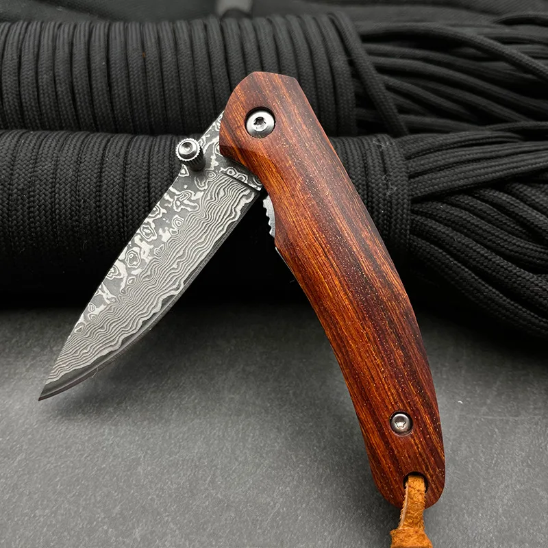 Складной нож из дамасской стали Походный высокой твердости Портативный для