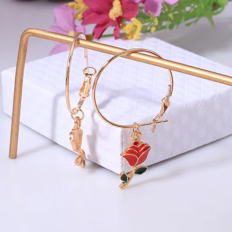 

Tenande Maxi Big Statement Circles Gold Color Leaves Rose Flowers Dangle Earrings for Women DIY Charms Jewelry Trinket
