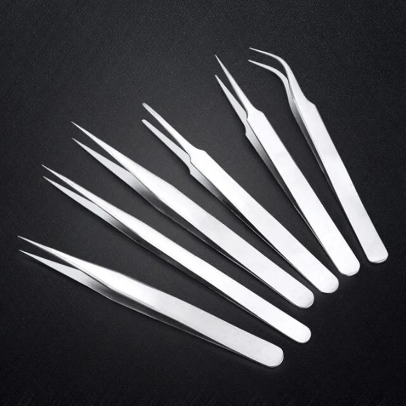 

6Pcs Stainless Steel Tweezers Set High Precision Tip Curved Straight Pincette Multifunction Nipper Repair Tool Kit
