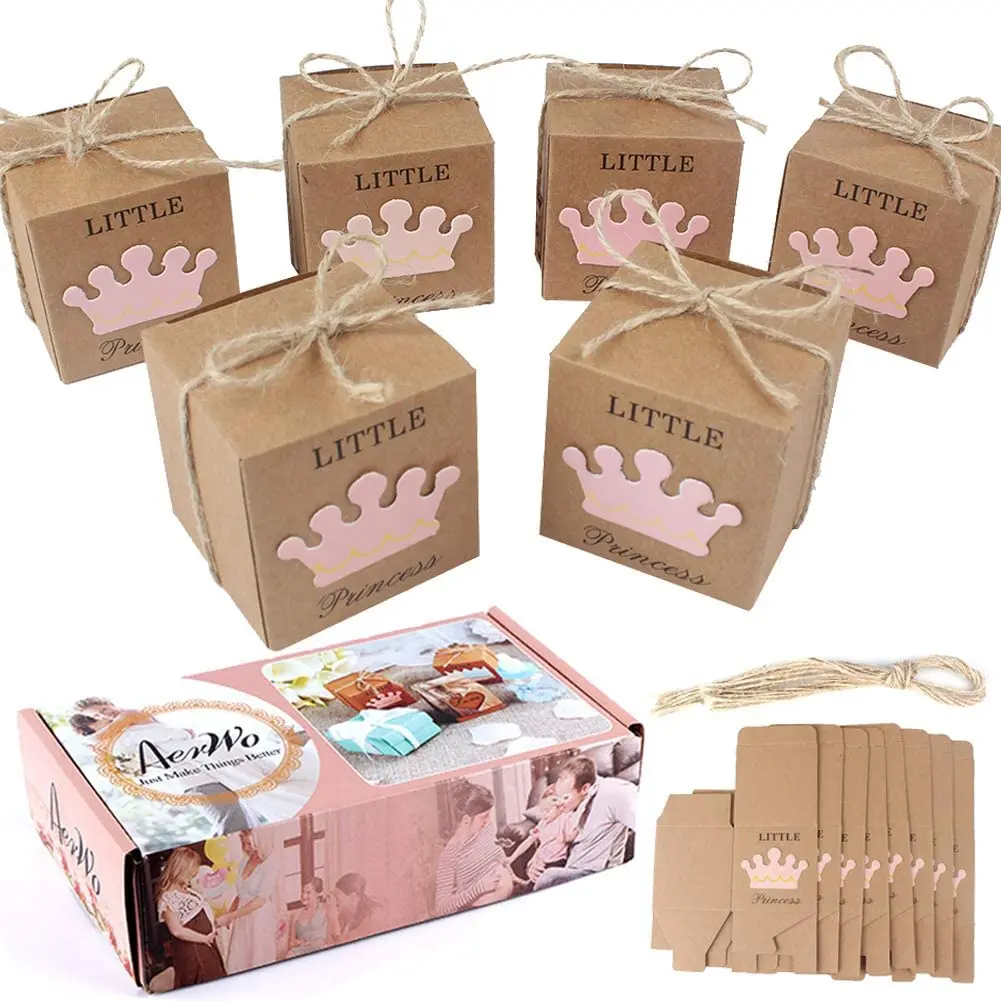 

50Pcs Crown Kraft Paper Candy Box Baby Shower Princess Gift Box Birthday Party Decorations Kids Birthday Girl Favor Boxes