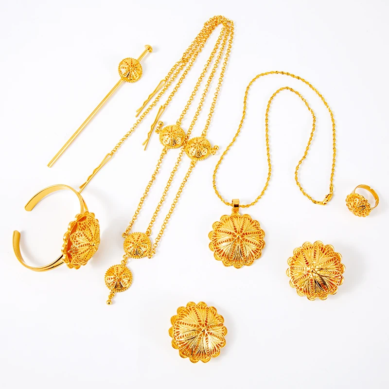 Женский комплект из ожерелья и кольца с эфиопскими украшениями 6 шт./лот |