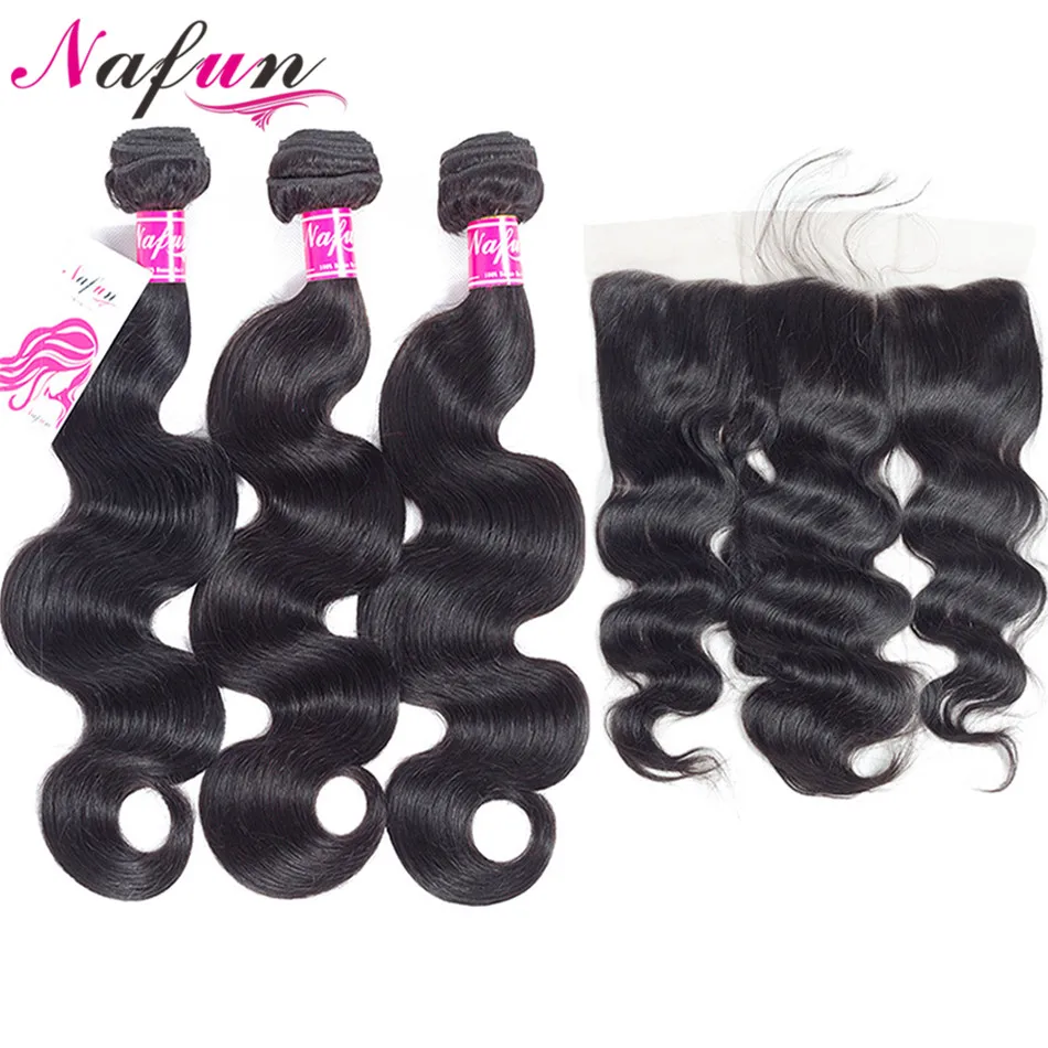 Nafun пучки с фронтальной человеческие волосы индийские не Реми объемная волна 3