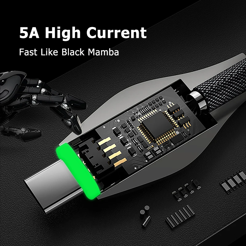 Нейлоновый кабель Micro USB Mamba USB-кабель с разъемом Type-C 5A для быстрой зарядки Huawei Xiaomi