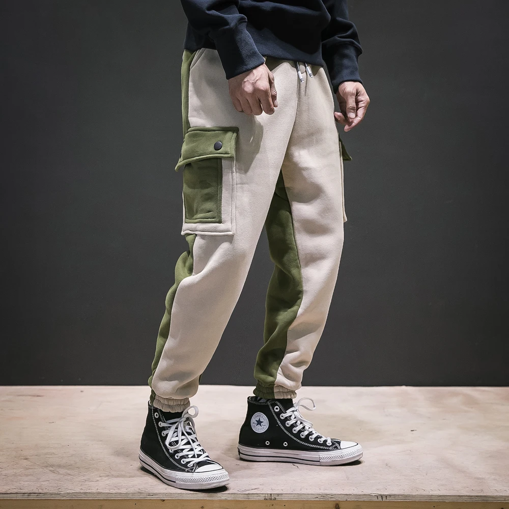 Army Green Мужская одежда Осенние новые повседневные мужские плюс бархатные рабочие спортивные штаны Молодежные хлопковые теплые свободные шаровары со средней талией - Цвет: Army Green