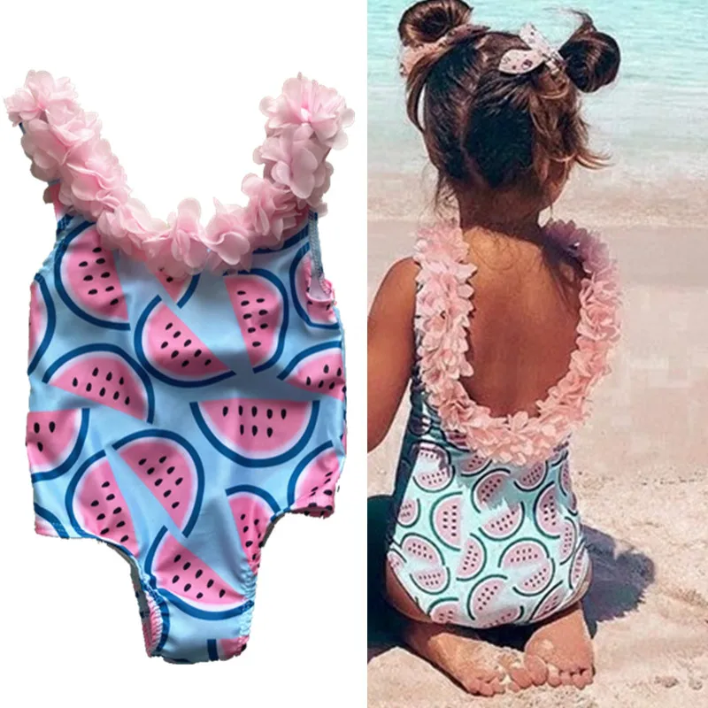 

One Piece Swimwear Baby Girl Floral Strap Swimsuit Swimwear Swimming Suit Children Little Girls Summer Holiday Beach Wear