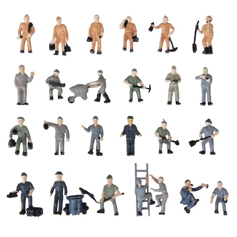 

25pcs 1:87 Figurines Painted Figures Miniatures of Railway Workers with Bucket and Ladder