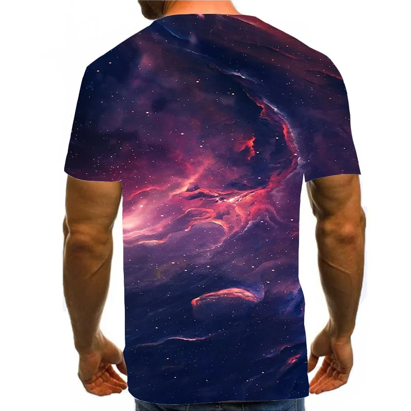 

Men Graphic T Shirts 3D Print Shirt Round Neck Summer Short Sleeve Constellation Tops Galaxy Tees Red