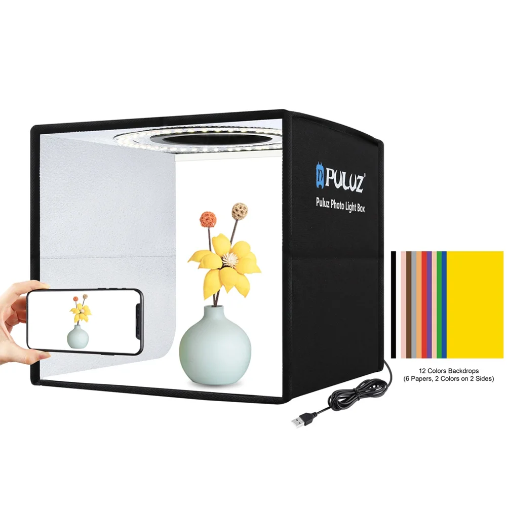 

Folding Portable Studio Box with LED Light Photography Tabletop Shooting Light Tent with 12 Colors Backdrops, 25 x 25 x 25cm