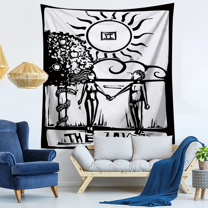 Черно белый дьявол с крыльями Классические европейские стили гобелены Пляжная