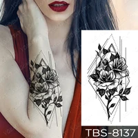 skull temporary tattoo sticker rose linear geometric leaf peony waterproof tato forearm shoulder men women glitter kids tatu