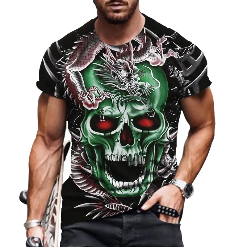 

2021 Fashion Summer T-Shirt Men 3D Skull Printing Men T-Shirt Breathable Streetwear Splicing Printing T Shirt Men Size XXS-6XL