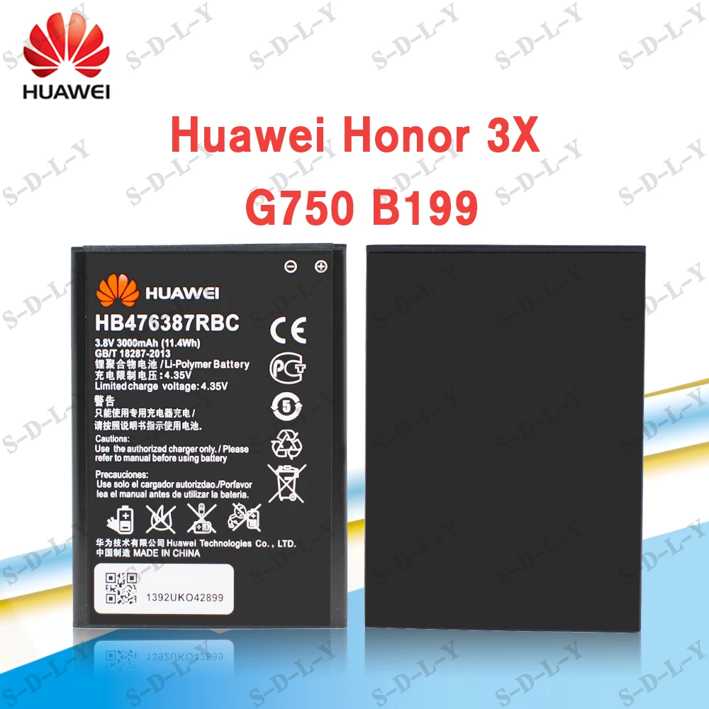 

Оригинальный перезаряжаемый литий-ионный аккумулятор для телефона Huawei HB476387RBC, для Huawei Honor 3X G750 B199, 3000 мАч