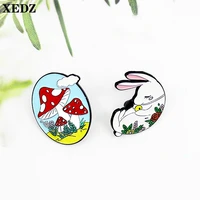 xedz kawaii flowers trap rabbit enamel chest magic mirror red mushroom white cloud fashion badge for women punk dress lapel pin