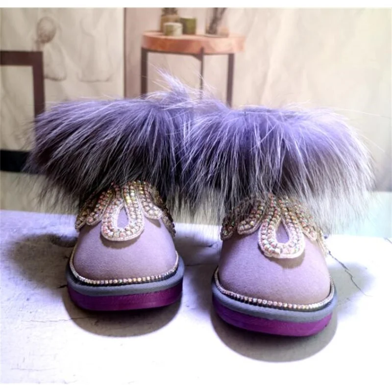 

Новинка Зима 2021, теплые толстые сапоги из воловьей кожи для снега, женские короткие сапоги, оригинальная обувь ручной работы с лисьим мехом