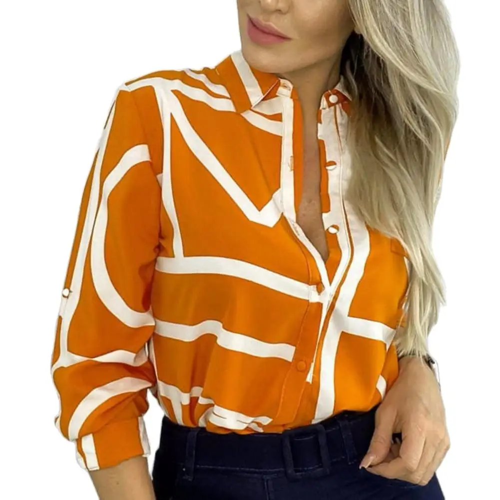 

Fashionable Shirt Fine Crafts Shrink Resistant Women Shirt Single Breasted Fashionable Print Office Top