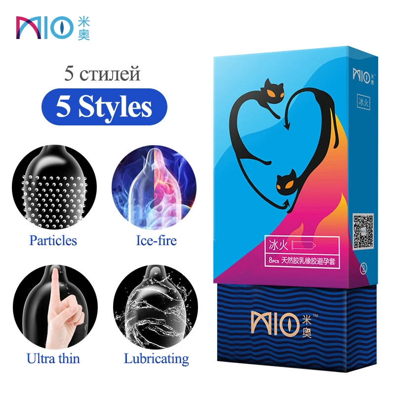 MIO Smooth Particle Condom 3D Delay Lubricant Natural Latex Ice Fire Stimulation Penis Sleeve Small Size fancy Safe Sex |