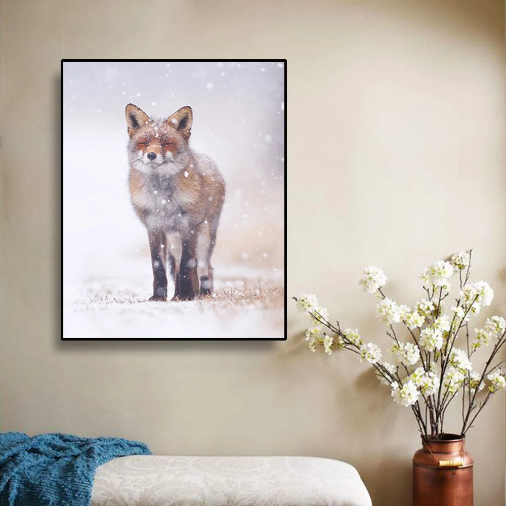 Laeacco Snow Fox Canvas Painting Calligraphy Posters and Prints Wall Art Picture for Bedroom Living Room Home Decoratioin |