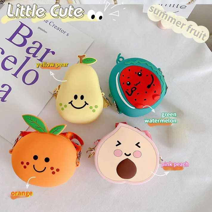 

Summer Children Silica Gel Orange Crossbody Bags Lovely Fruit Baby Girls Coin Purse Handbags Cute Boys Kids Mini Shoulder Bags