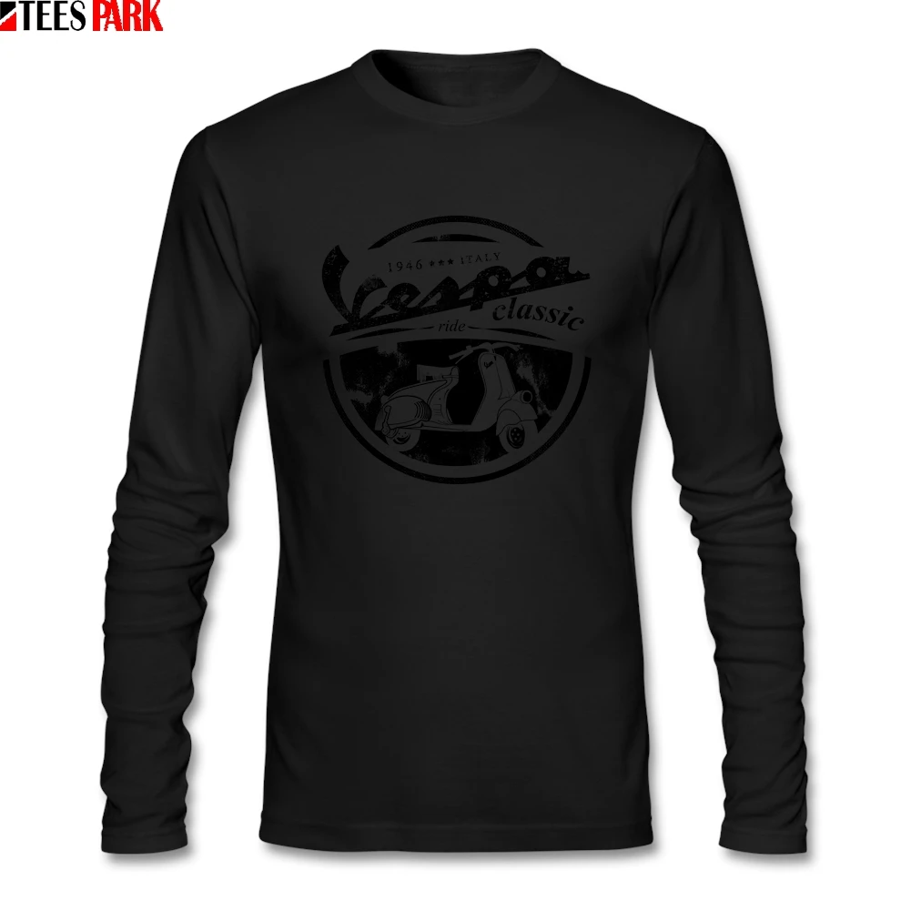 Ретро Vespa Rider футболки Мужская футболка с круглым вырезом и длинными рукавами с принтом Мужская одежда футболка для жизни абстрактный принт Топ - Цвет: Черный