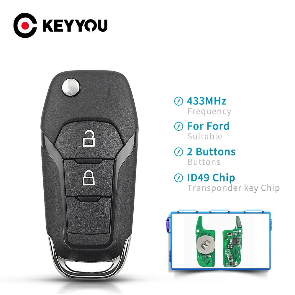 KEYYOU для Ford Ranger F150 2015 2016 2017 2018 433 МГц ID49 2 кнопки флип дистанционный ключ