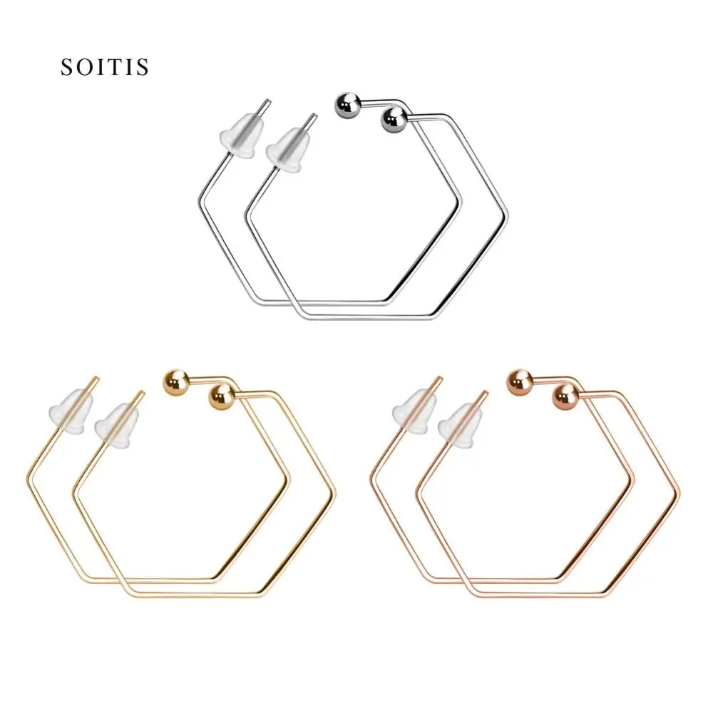Серьги гвоздики SOITIS Brincos в стиле панк с шестигранным узором 2019|Серьги-гвоздики| |