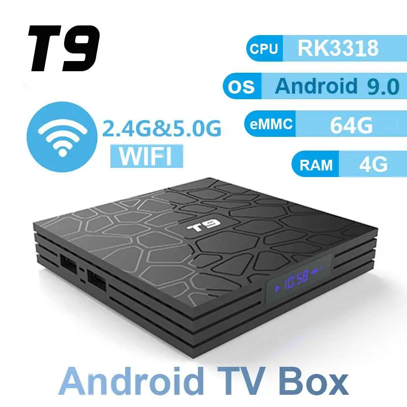 Android 9 0 TV BOX T9 Smart Box 4K четырехъядерный медиаплеер 4 Гб RAM 32 ГБ/64 ROM H.265 2 4G/5G WIFI USB 3