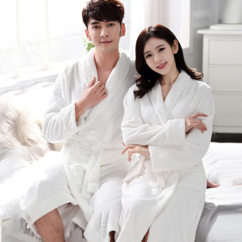 Осенне зимняя фланелевая ночная рубашка для пар халат мужчин и женщин