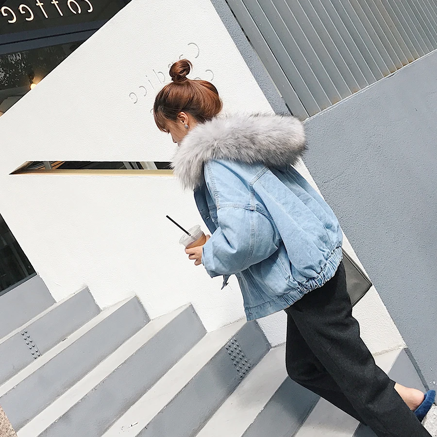 

Autumn winter Thick hair collar denim jacket women 2018 Korean lamb hair loose Outerwear ladies Casual Plus Size Warm Coats 2XL