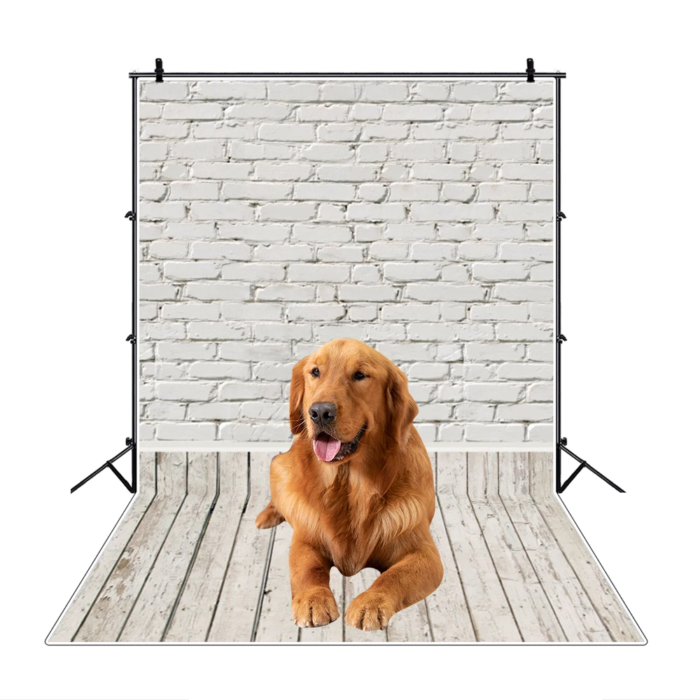 White Brick Wall Photography Backdrops Wooden Floor Backgrounds for Pet Toy Photo Studio Baby Shower Newborn Children Photophone |
