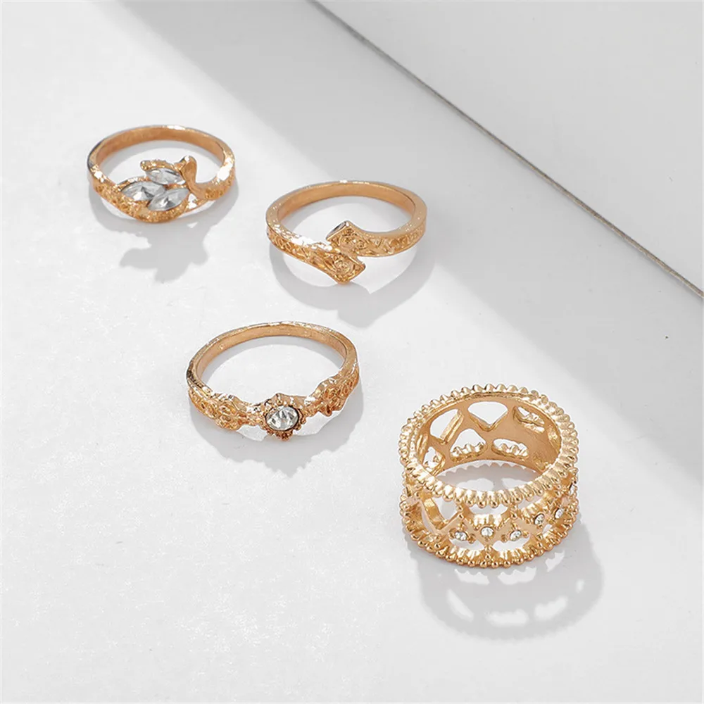 MLING 4 шт./компл. Винтаж из золотого сплава набор колец с кристаллами в богемном