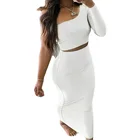 Женский однотонный облегающий комплект из двух предметов, короткий топ на одно плечо + облегающая юбка макси с высокой талией, повседневная одежда, облегающие костюмы-карандаш