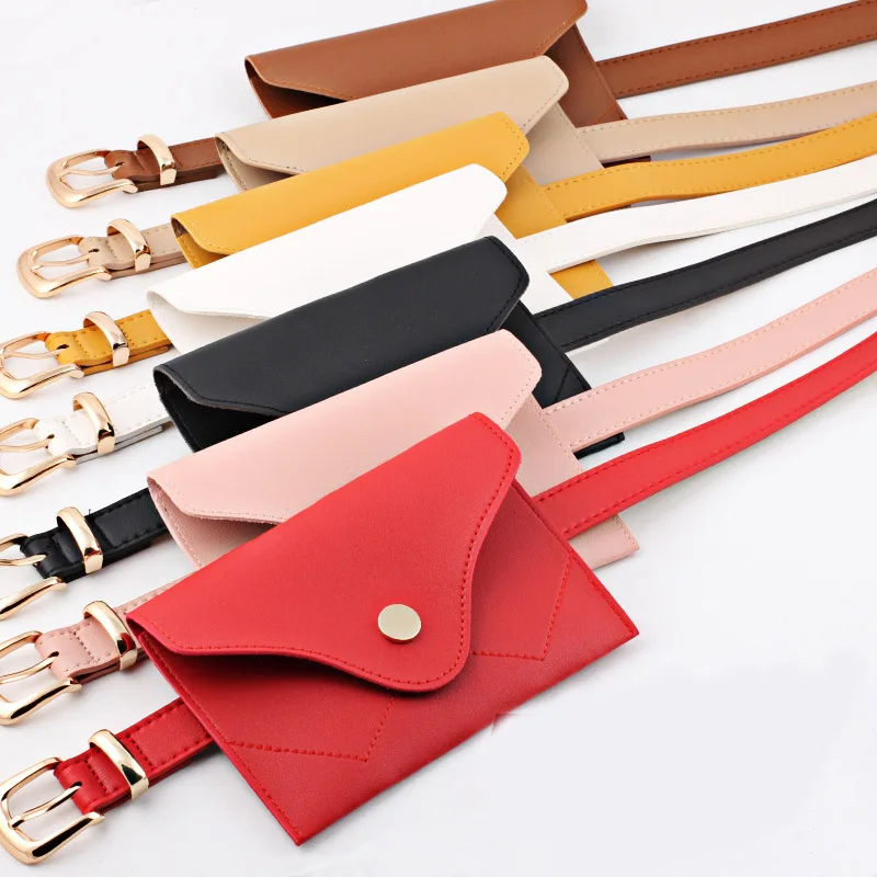 Women's Practical Faux Leather Belt Ladies Fashion Dress Decorative Waistbelt Detachable Mobile Phone Bag Belt