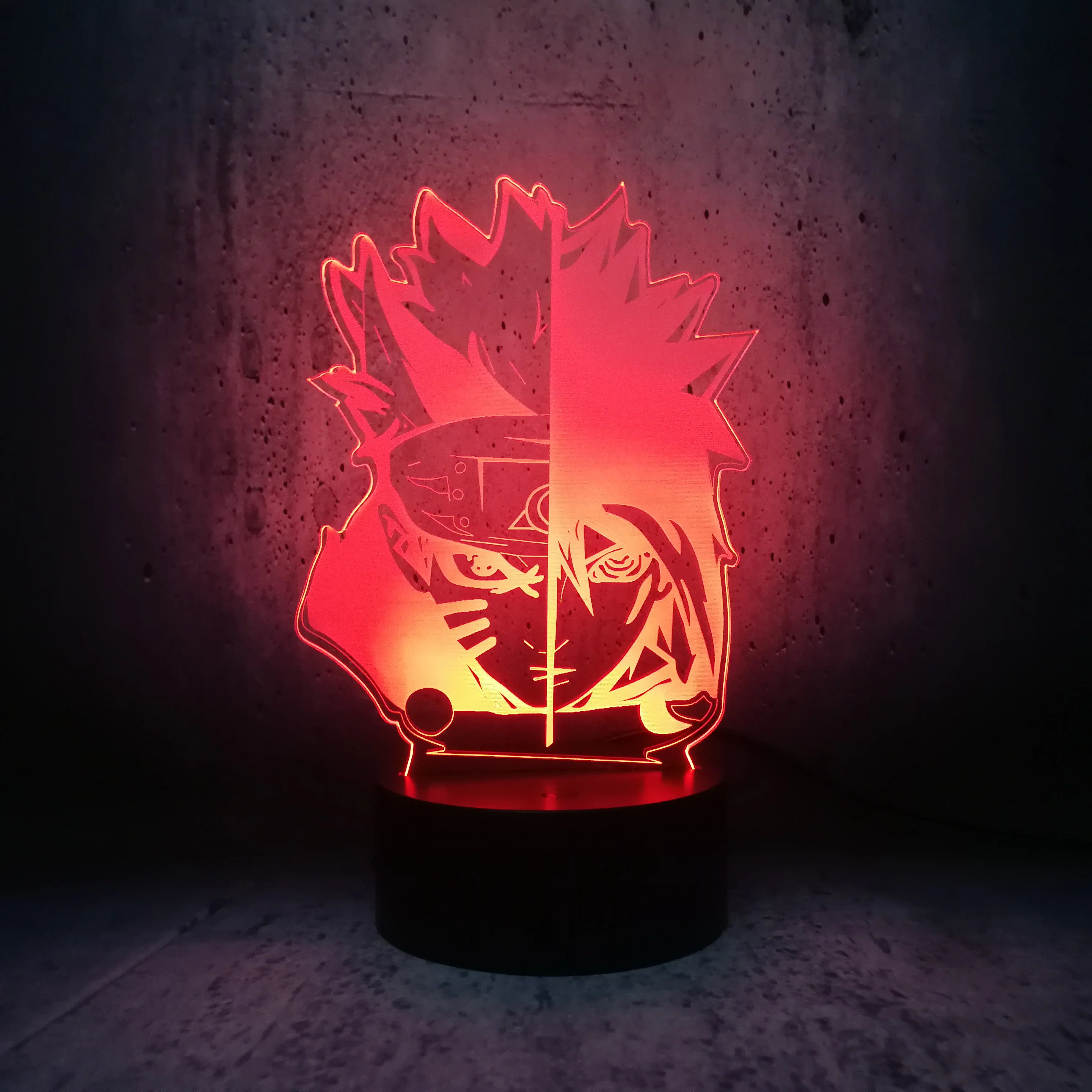 Наруто 3D Светодиодная лампа Саске с двойным лицом Ночник декор для детской