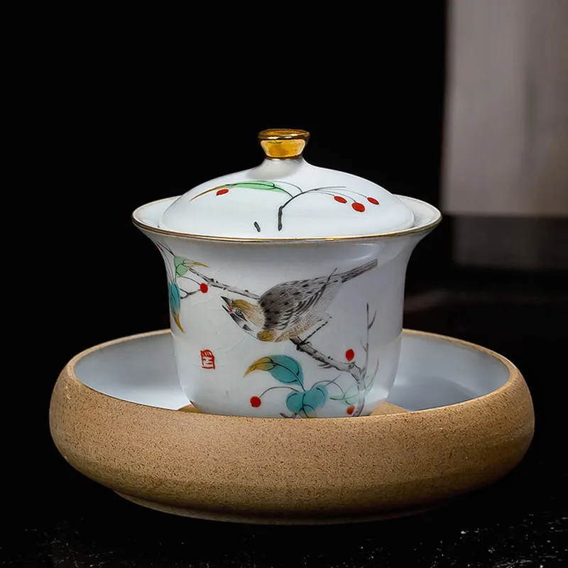Керамическая картина ручной работы маленькая птица Gaiwan фарфоровый чай Tureen